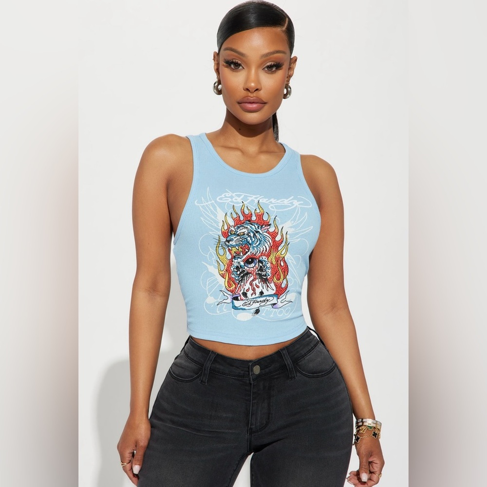 NWOT Ed Hardy Blinged Tank 🩵🧡❤️